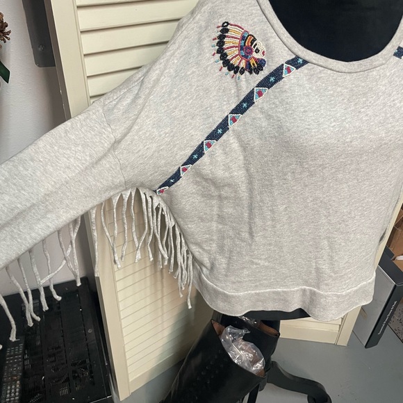 Ralph Lauren Denim & Supply Fringe Sweatshirt  gray, Beaded, Embroidered - Picture 9 of 12